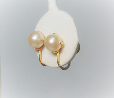 VTG 10K Gold PEARL EARRINGS Adult or Children Buttercup 4-Prong 7mm Faux Pearls!