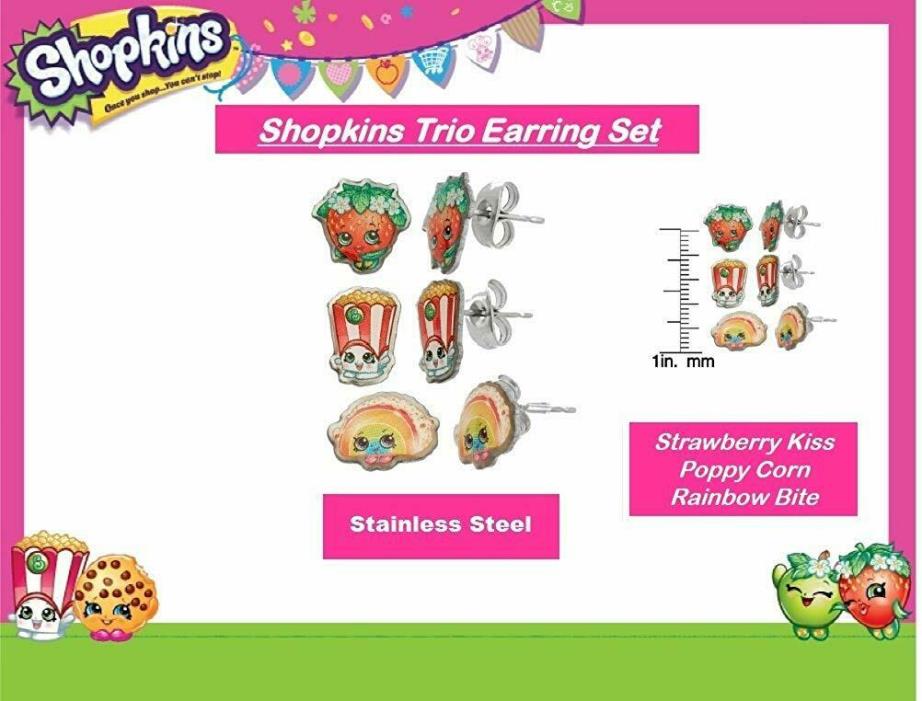 Shopkins Jewelry Steel Earring Sets 3 Pairs Great Party Gifts BUY 2 GET 2 FREE