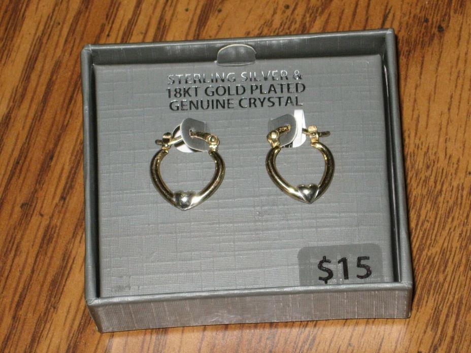 STERLING SILVER 18KT GOLD PLATED HEART HOOP CHILDRENS EARINGS (JACMEL)