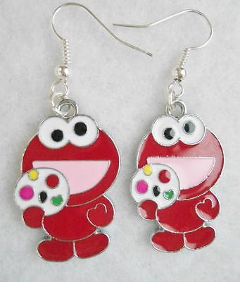Cute elmo cookie monster red cartoon children girls funny charm cool earrings