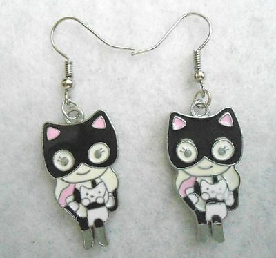 Cat girl Batman cute catwoman batgirl custome bat pink black charm cool earrings