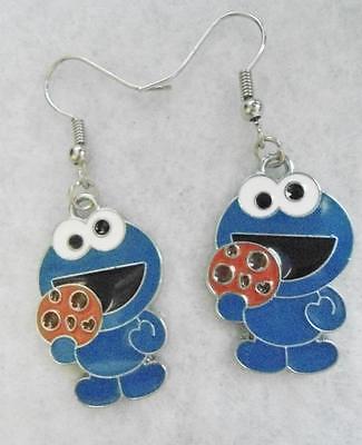 Cute cookie monster blue brown cartoon children girls funny charm cool earrings
