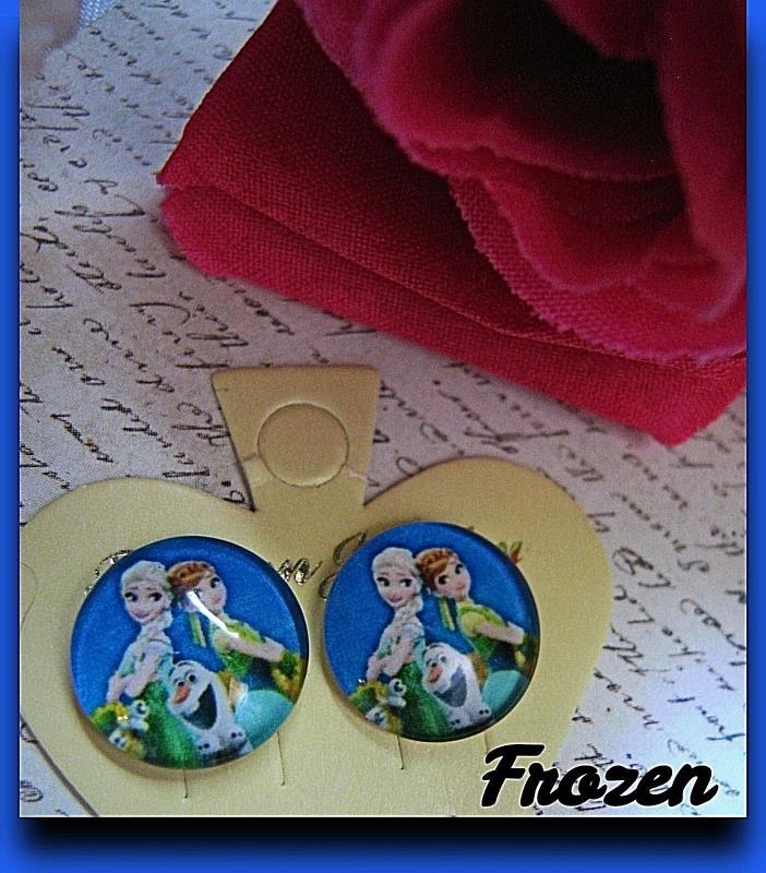 Disney Princess Earrings FROZEN Elsa Anna Olaf blue Post glass dome pierced kids