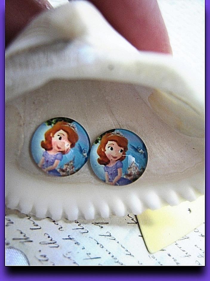 SOFIA THE FIRST Earrings Disney princess Post stud pierced handcrafted blue