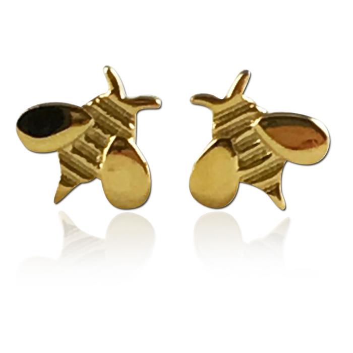 Honey Bee Screw Back Stud Earrings 14K Gold Plated with 925 Sterling Silver Base