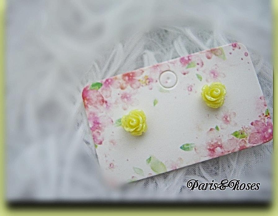 Rose Earrings studs MINIATURE Flowers GLITTERED PASTEL YELLOW Tiny post Children