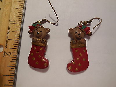Christmas  Earrings- Bear in Stocking