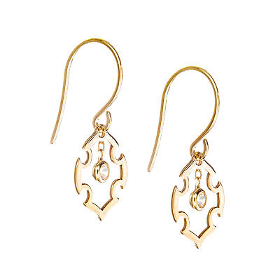 14k Yellow Gold 4-sided Dangle Earrings with Cubic Zirconia Drop