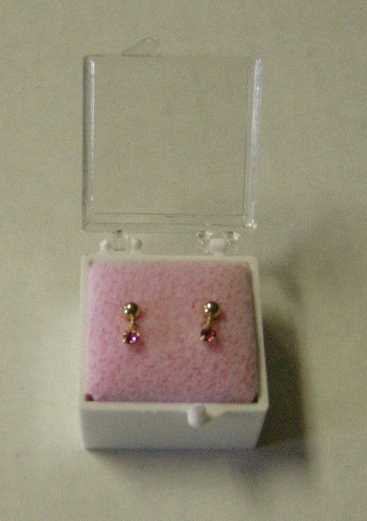 Baby's Gold Ball and Pink Rhinestone Drop Stud Earrings, 14KGold-Plated,New