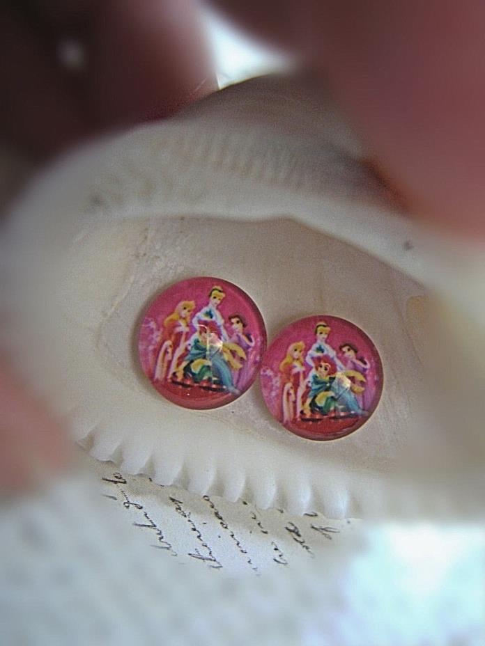 Disney Princess Earrings Post glass cabochon stud CHRISTMAS pierced Artisan