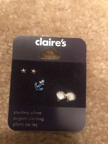 LOT 2 Pair Claire's Sterling Silver tree Earrings New SHELLS STAR SEA OCEAN