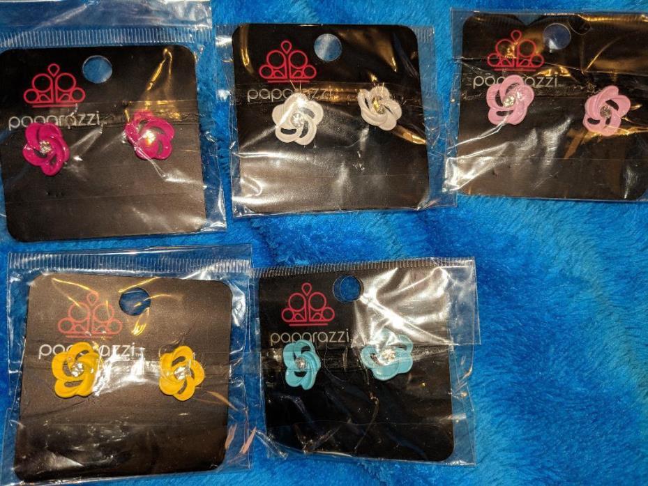 LOT OF 5 PAIRS PAPARAZZI STARLET SHIMMER FLOWER EARRINGS