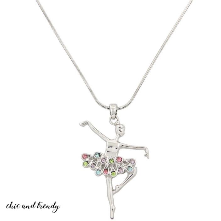 BALLERINA DANCER CRYSTAL FASHION PENDANT NECKLACE JEWELRY HOLIDAY GIFT IDEA