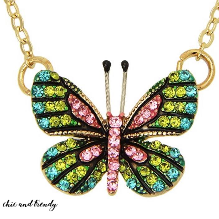 CRYSTAL BUTTERFLY FASHION PENDANT NECKLACE JEWELRY HOLIDAY GIFT IDEA CHIC TRENDY