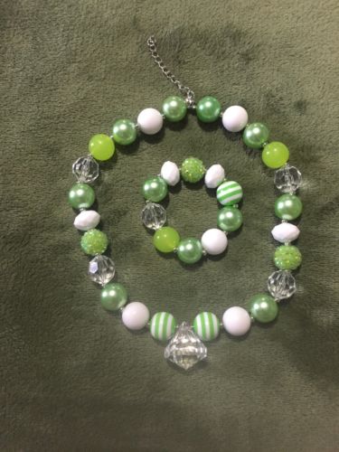 Green Chunky Bubblegum Gumball Necklace And Bracelet Jewelry
