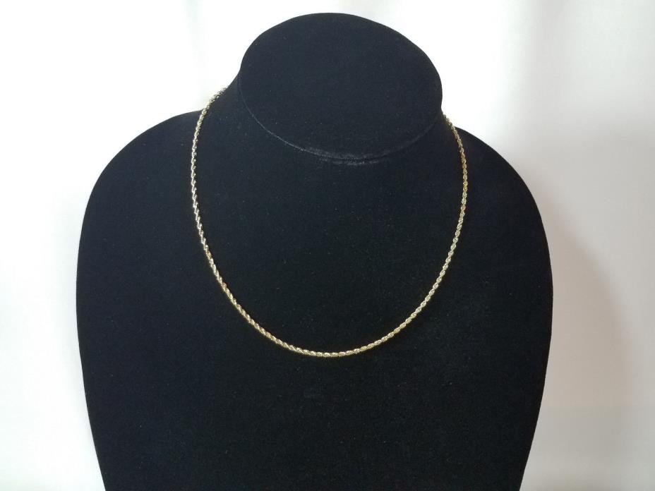 BOYS 10K YELLOW GOLD 2mm HOLLOW ROPE TWISTED CHAIN 16 INCHES