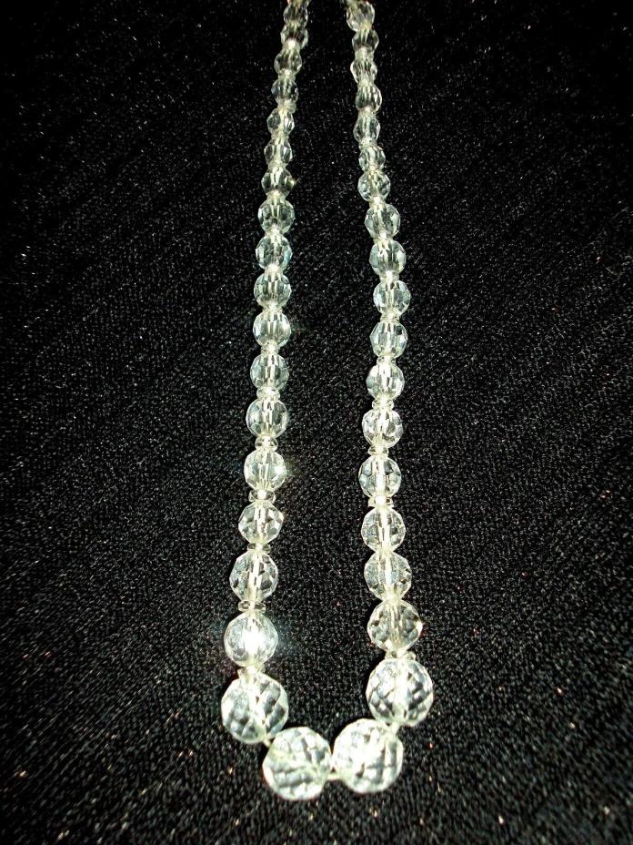Antique Sterling Clasp Clear Crystal Childs graduated size beaded Necklace 14