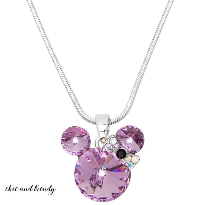 MOUSE CHARM PURPLE CRYSTAL FASHION PENDANT NECKLACE JEWELRY HOLIDAY GIFT IDEA