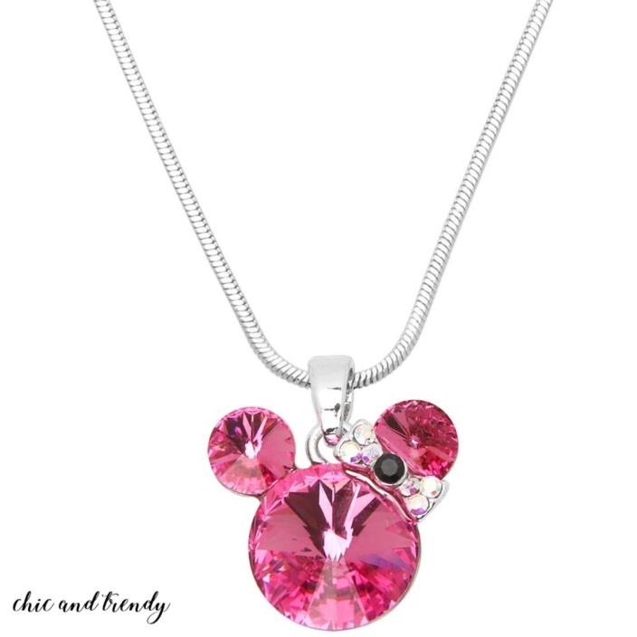 MOUSE CHARM PINK CRYSTAL FASHION PENDANT NECKLACE JEWELRY HOLIDAY GIFT IDEA