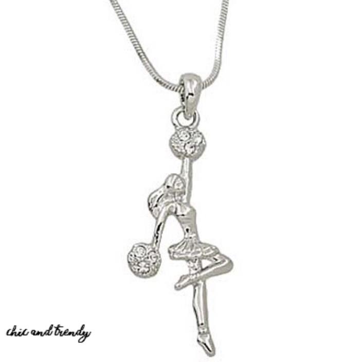 CHEERLEADER CHARM CRYSTAL FASHION PENDANT NECKLACE JEWELRY HOLIDAY GIFT IDEA