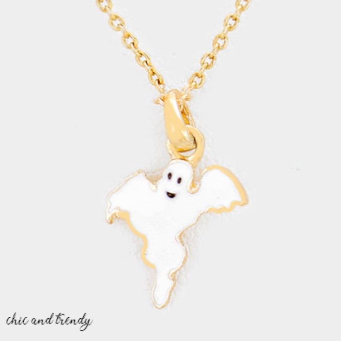 HALLOWEEN WHITE GHOST NECKLACE CHILD / ADULT CHIC & TRENDY HOLIDAY JEWELRY SETS