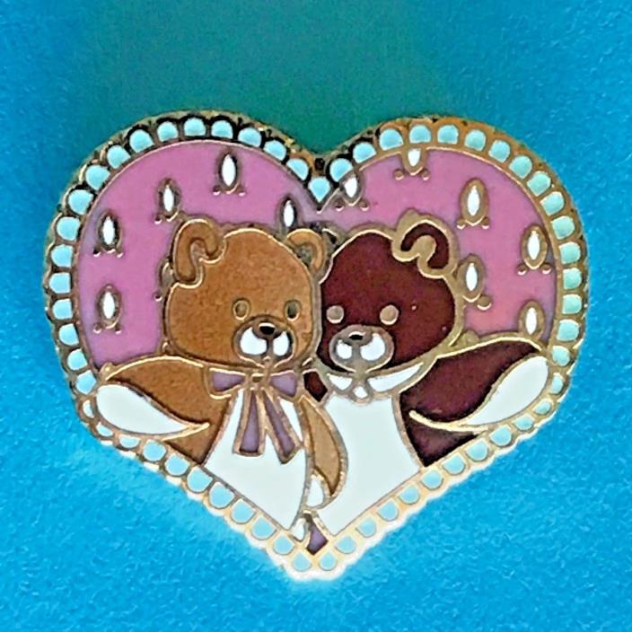 GIFT CREATIONS Heart Pin with Two Teddy Bears - fashion jewelry brooch - 1980s