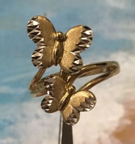 10K Solid Yellow Gold Detailed Butterfly Ring Band Size 7.9~3.85 Grams