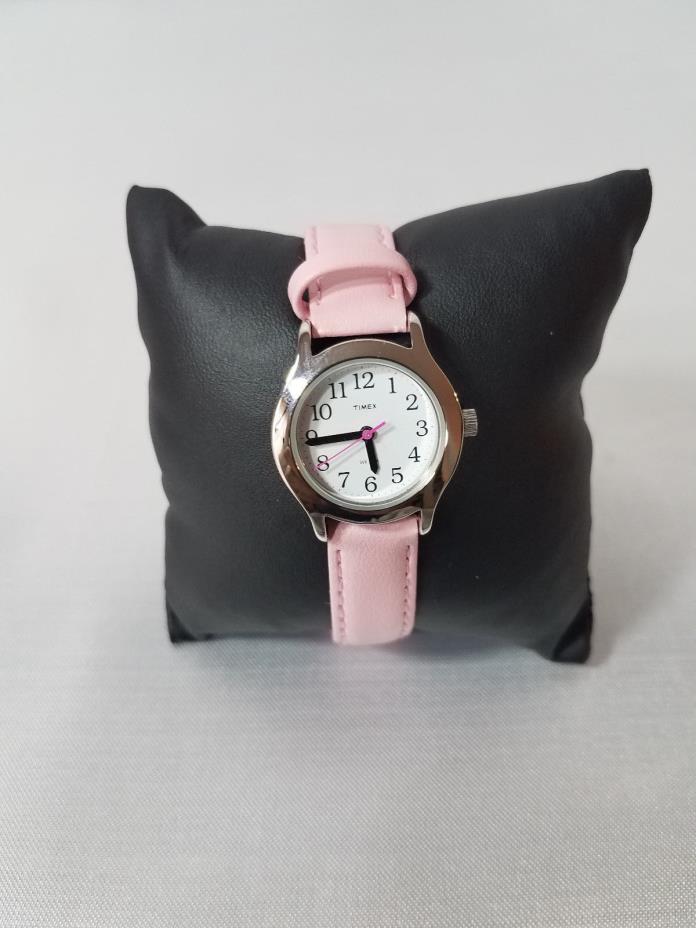 TIMEX GIRLS FIRST EASY READER PINK LEATHER STRAP WATCH (SILVER TONE)