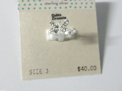 NEW Sterling Silver CZ BUTTERFLY RING Ladies Midi Or Childrens Jewelry Sz 3 NWT!