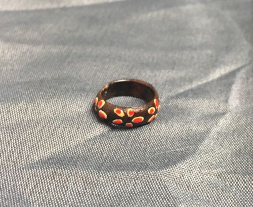 Unique Child Ring Toe Ring Sz 1.5 Brown Wood Painted Flowers