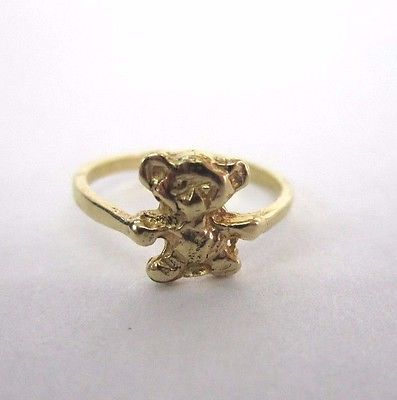 * 14K 14KT YELLOW GOLD TEDDY BEAR BABY RING 1.15 MM BAND SIZE UNDER 1