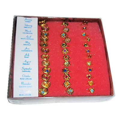 Box of 36 Heart and Flower Birthstone Rings for Kids