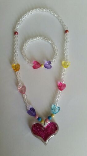 Girl Kids Toddlers Colorful Beautiful! Stretch Necklace Bracelet Set Hearts