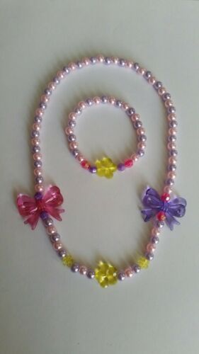 Girl Kids Toddlers Colorful Beautiful! Stretch Necklace Bracelet Set Bows