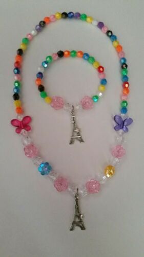 Girl Kid Toddlers Colorful Beautiful! Stretch Necklace Bracelet Set Eiffel Tower