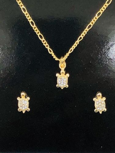 Gold Filled kids Turtle Flower jewelry set