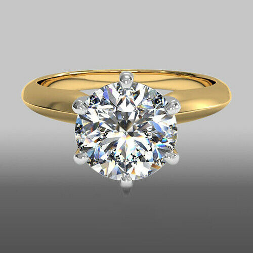 1.5Ct 100% Natural Diamond 14K White Yellow Gold Solitaire Engagement Ring R904
