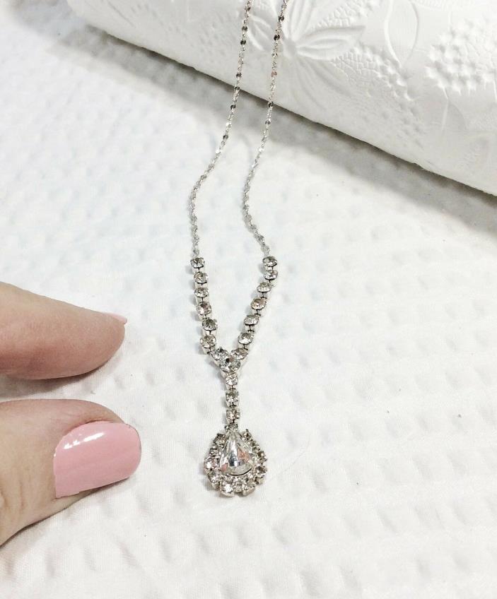 Crystal Teardrop Pendant and Silver tone and Crystal Bridal Necklace