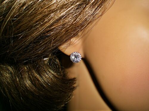 Ladies 925 9mm Exceptional Quality White CZ Halo Stud Sterling Bridal Earrings