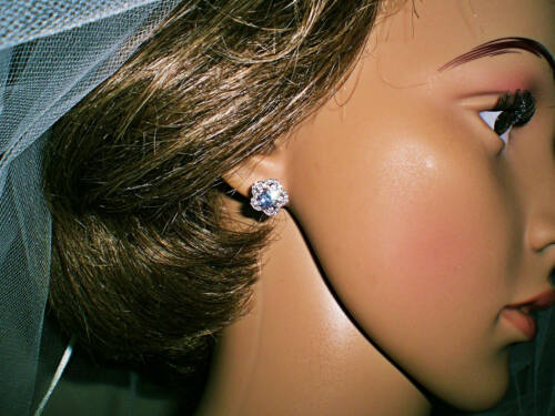 Ladies New Flower Shape 925 Sterling Silver 12mm White CZ Bridal Stud Earrings