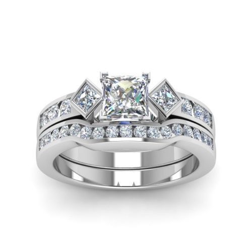 2.8Ct Princess Cut Moissanite Wedding Band Engagement Ring Solid 14k White Gold