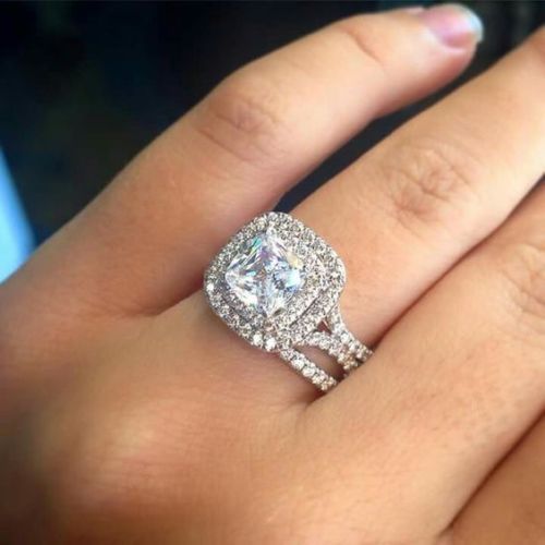 2.10Ct Cushion Cut Moissanite Diamond Wedding Engagement Ring Set 14K White Gold