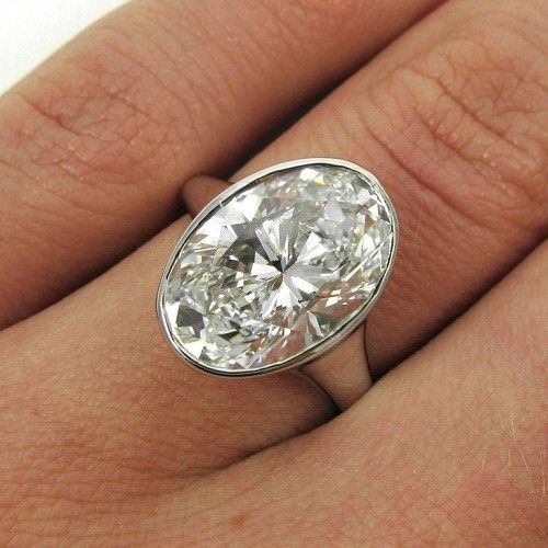 5.16 Ct Off White Oval Bezel Moissanite Rare Engagement Ring 925 Sterling Silver