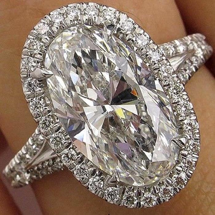 4Ct Lovely Oval Moissanite Halo Promise Engagement Ring Real 14K White Gold