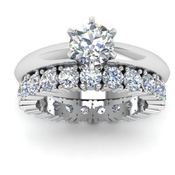 Certified 4.00ct Round White Moissanite Engagement Wedding Ring  14k White Gold