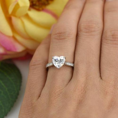 1.64Ct Heart Cut Moissanite VVS1 Solitaire Engagement Ring Solid 14k White Gold