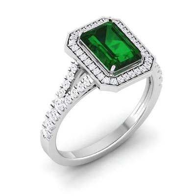 Vintage 3Ct Green Emerald & Diamond Stunning Engagement Ring 14K White Gold Over