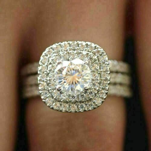 Certified 3.00Ct Near White Round Moissanite Halo Engagement Ring 14k White Gold