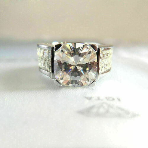 Certified 5.25Ct Round White Moissanite Engagement Ring in Solid 14k White Gold