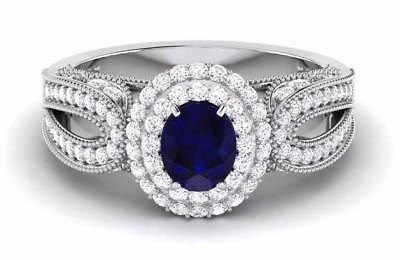2.80Ct Luxury Oval Blue Sapphire & Diamond Anniversary Ring 14K White Gold Over